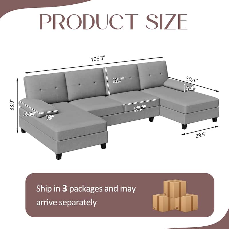106'' Sectional Sofa with Thick Cushions for Living Room