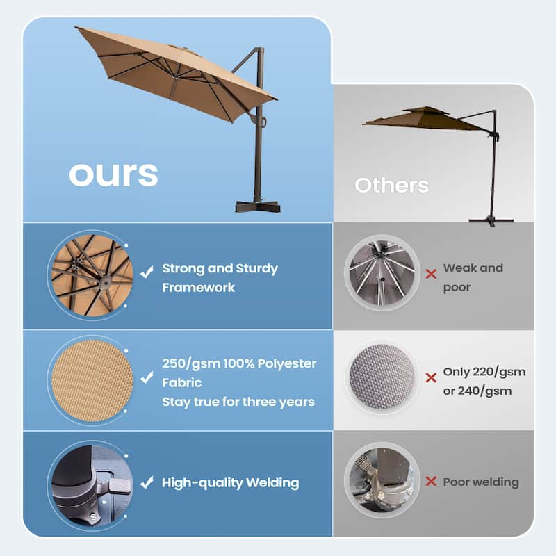 13 ft x 10 ft Outdoor Aluminum Patio Cantilever Offset Umbrella with Base