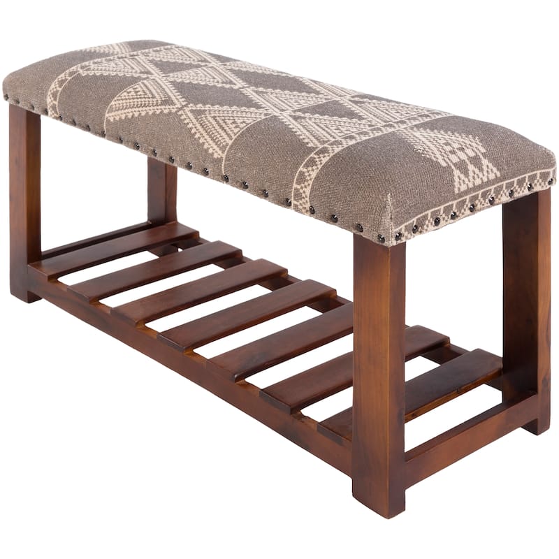 Heria Modern Bohemian Upholstered Bench - 16"H x 34"W x 12"D