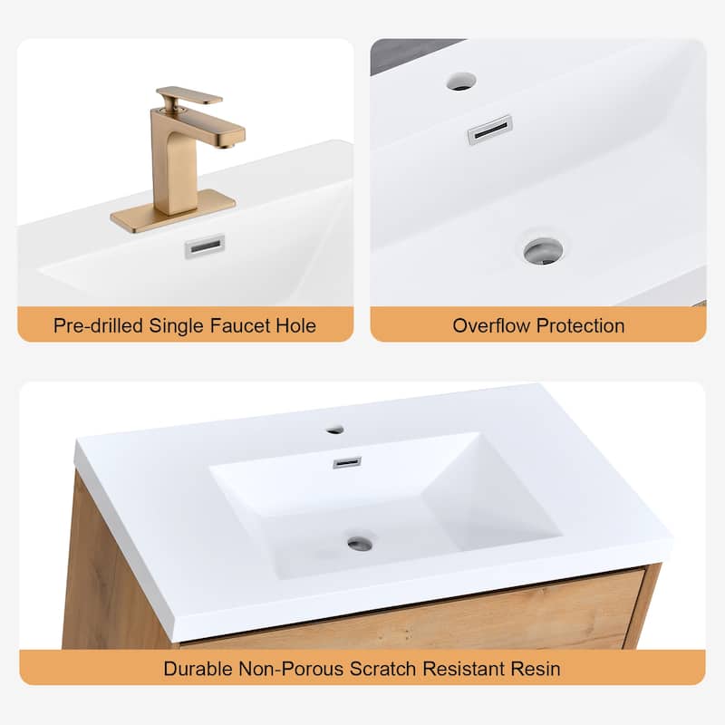 Prismella 36" 48'' Wall Mounted Bathroom Vanity with Top, Floating Cabinet Sink Combo