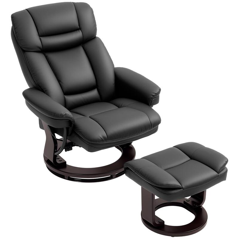 Modern Faux Leather Recliner Chair with Ottoman and Adjustable Positions Metal Base for Living Room - Black