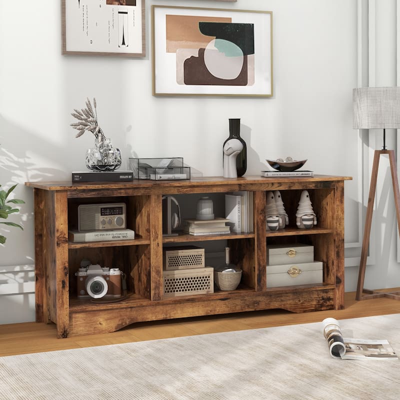 Engineered Wood 65 inches TV Stand with 6 Storage Cubby Shelves and Fireplace Space - 58" x 16" x 24.5"