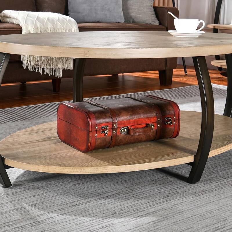 Oval Coffee Table, Industrial 2-Tier Elliptic Coffee Table