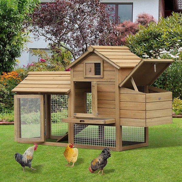slide 1 of 8, PawHut Wood Enclosed Outdoor Backyard Chicken Coop Kit with Nesting Box