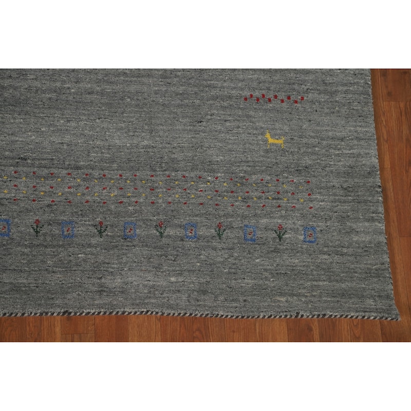 Grey Tribal Gabbeh Indian Area Rug Handmade Wool Carpet - 7'9" x 9'10"