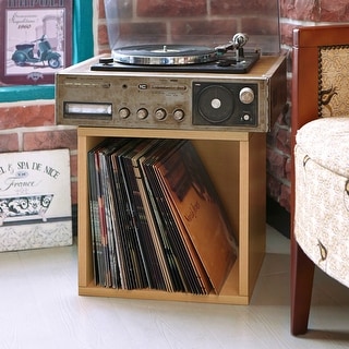 Way Basics Vintage Vinyl Storage Blox Cube Turntable Stand Organizer Shelf - Fits 65-70 LP Records