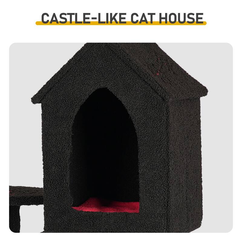57" Gothic Cat Tree with Multi-Level Platforms and Scratching Posts Cozy Condo and Coffin Bed
