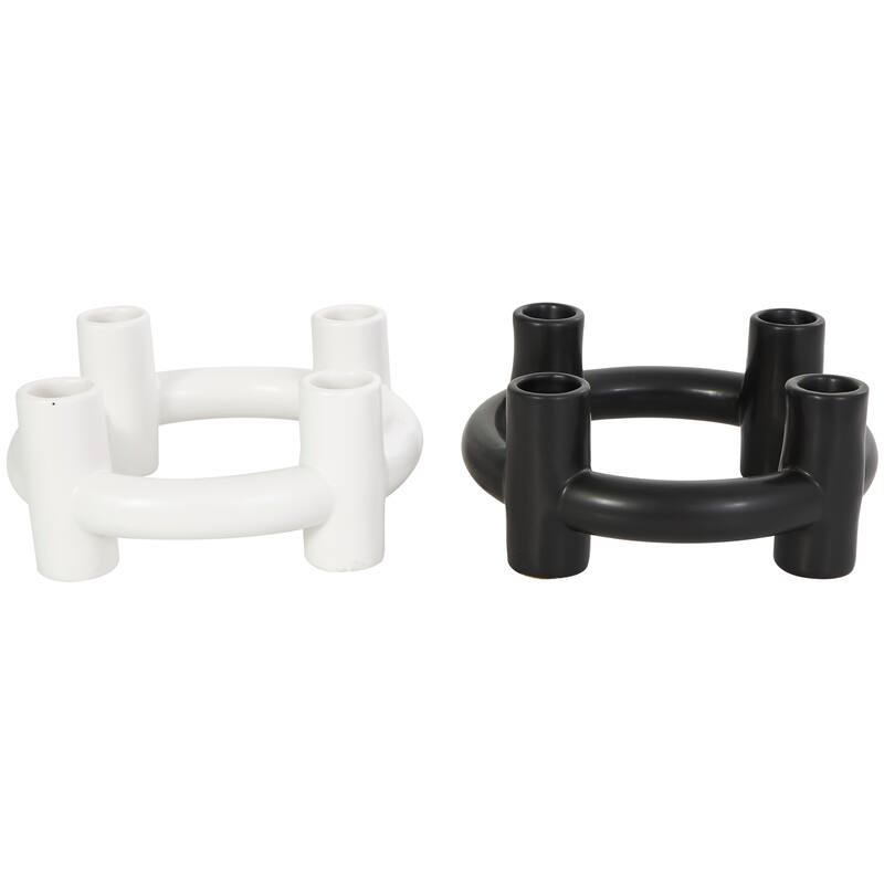 CosmoLiving by Cosmopolitan Black Ceramic Circle Geometric Candle Holder (Set of 2)