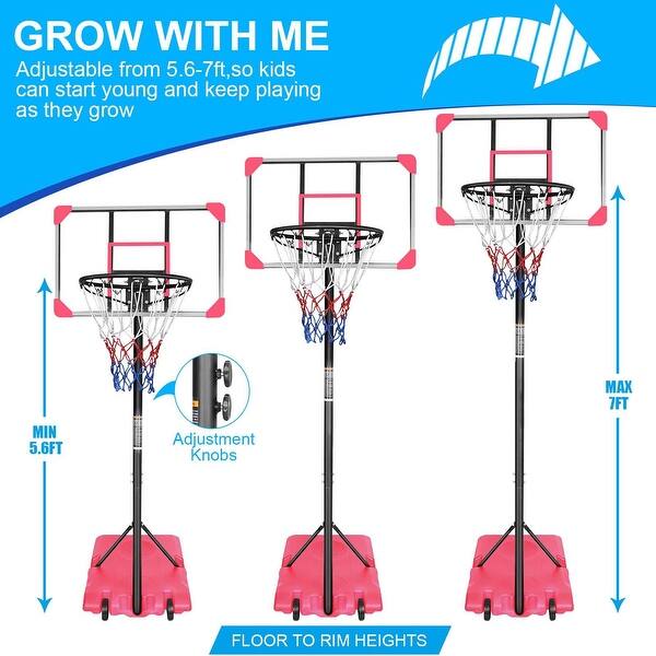 dimension image slide 6 of 11, Adjustable Basketball Hoop for Teens, Portable Basketball Goal with 28" Backboard and Wheels, Indoor Outdoor Use