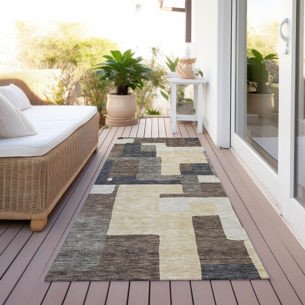 Machine Washable Indoor/ Outdoor Chantille Modern Blocks Rug