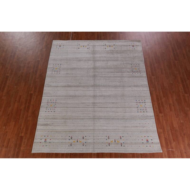 Hand Knotted Oriental 100% Wool Carpet Tribal Animal Pictorial Greys & Charcoal Gabbeh Area Rug - 10' 1'' X 8' 1''