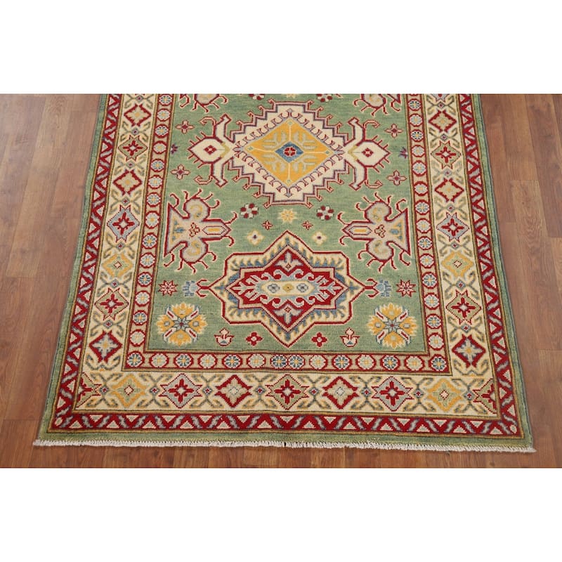 Green Kazak Oriental Accent Rug Handmade Wool Carpet - 3'11" x 6'0"