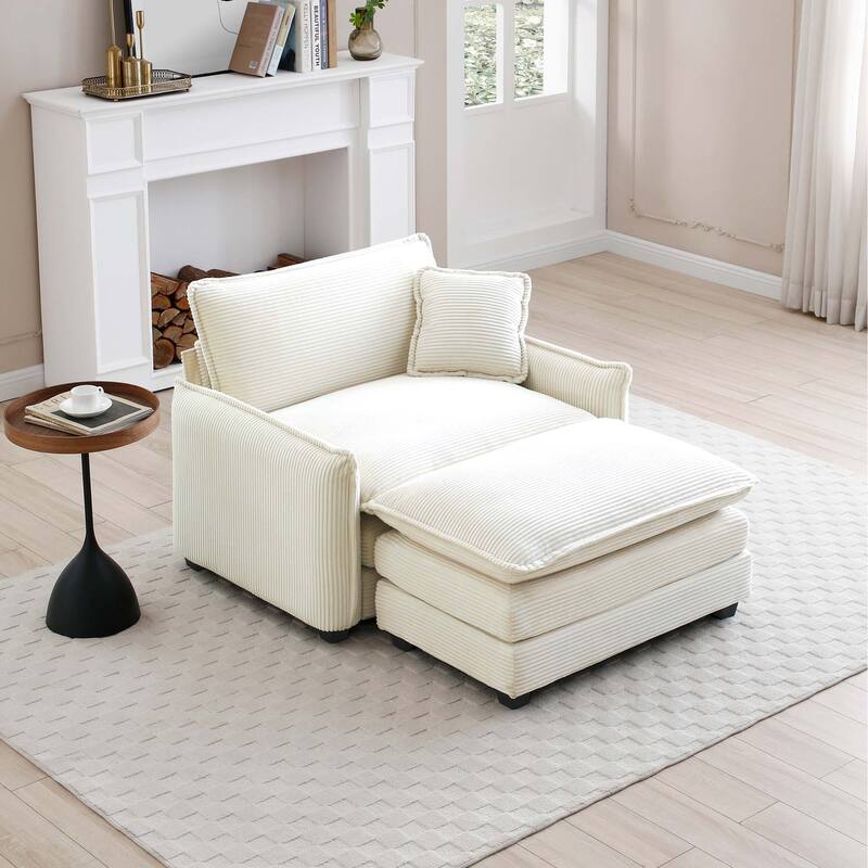 Ergonomic Corduroy Single Sofa Chair with Ottoman and Pillow