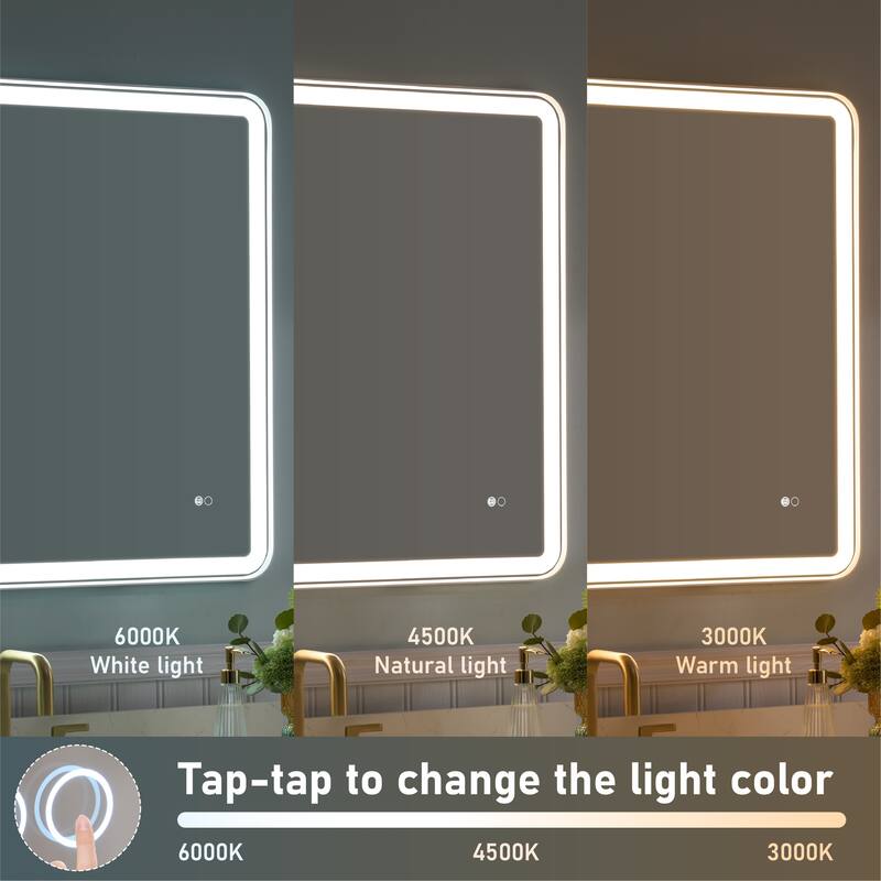 Wall Mounted Bathroom Framed LED Mirror With Anti- Fog,Memory Function And Dimmable Light Touch Sensor