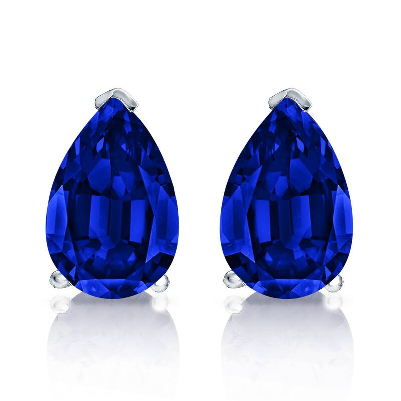Auriya 14k Gold Lab Grown Gemstone Blue Sapphire Stud Earrings Pear 0.25 to 5.00 ct. tw. V-End Prong Push-Back