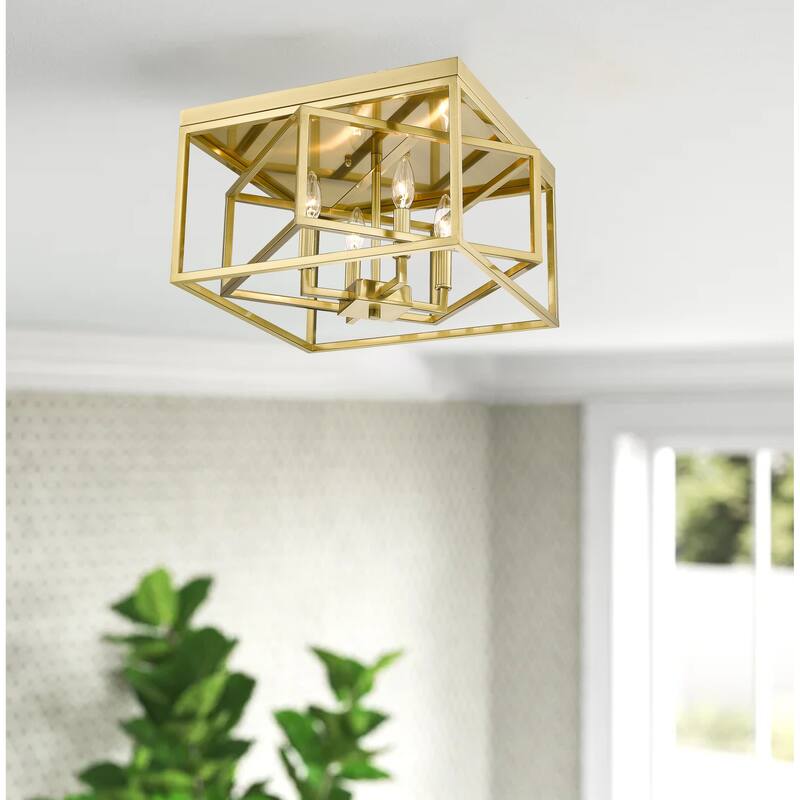 4-Light Gold Interlocked Box Flush Mount