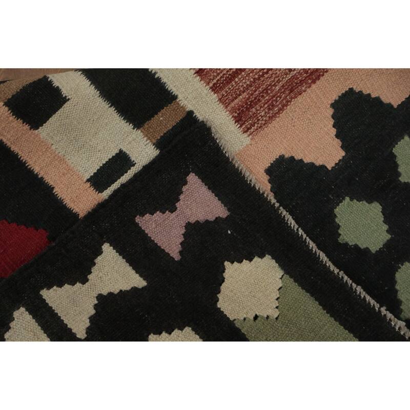 Hand Woven Oriental 100% Wool Carpet Southwestern Tribal Multi-Colored Kilim Runner Rug - 12' 3'' X 4' 4''