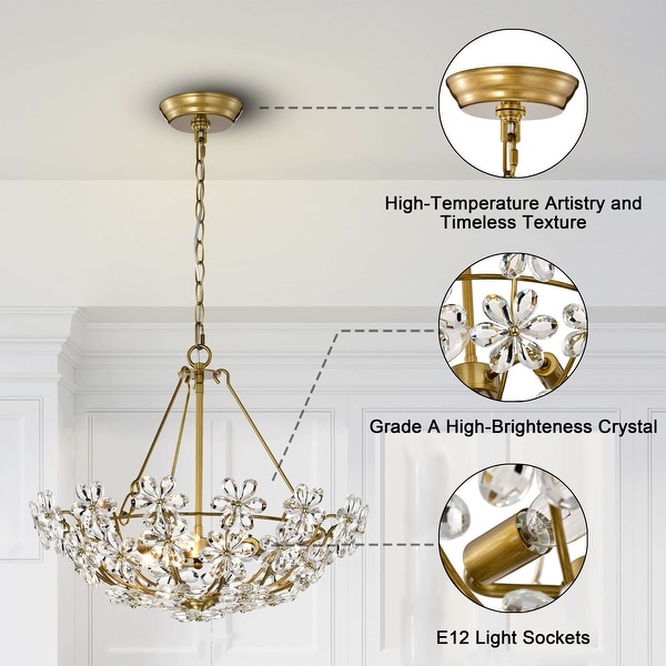 Rosa Glam 3-Light Daisy Crystal Glass Flower Chandelier - On