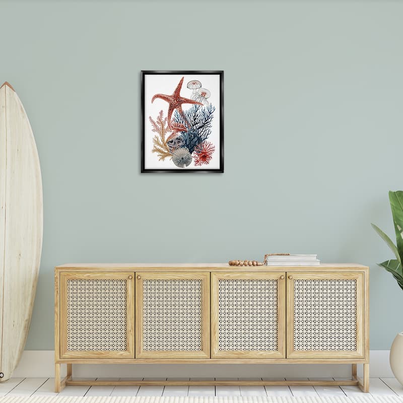 Stupell Natural Aquatic Sea Creatures Framed Floater Canvas Wall Art Design By Ramona Murdock