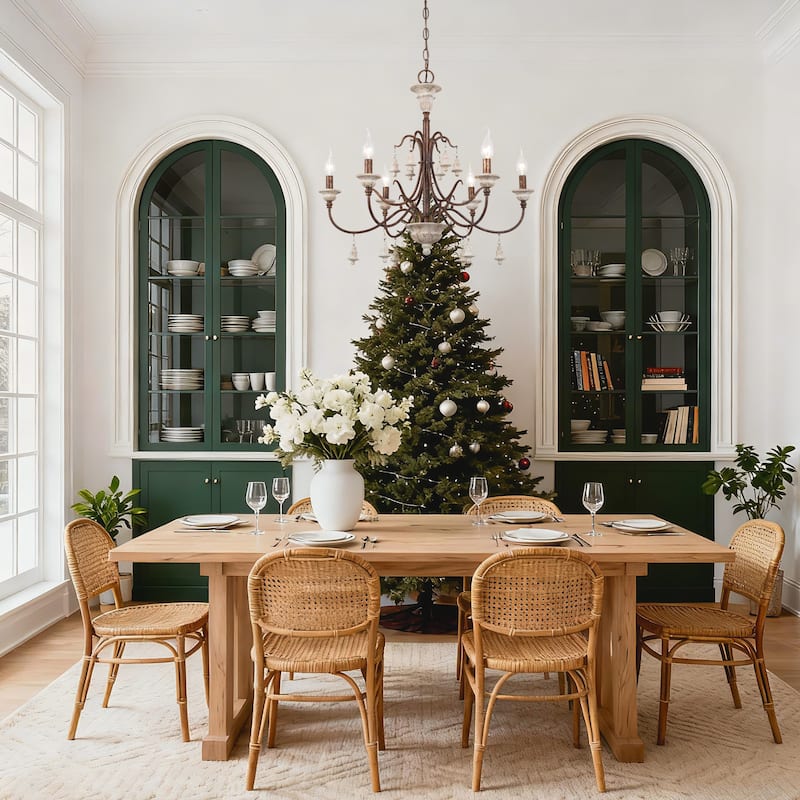 Farmhouse 6-Light Wood Chandelier French Country Candle Ceiling Light for Dining Room - D 26.5" x H 22.5"