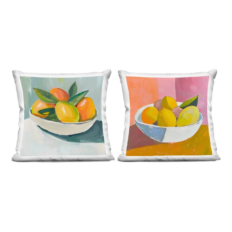 Stupell Fresh Fruits in Bowl Decorative Printed Throw Pillow Design by Walker Noble (Set of 2) - Pillow Sets - Polyester - Orange - Set of 2