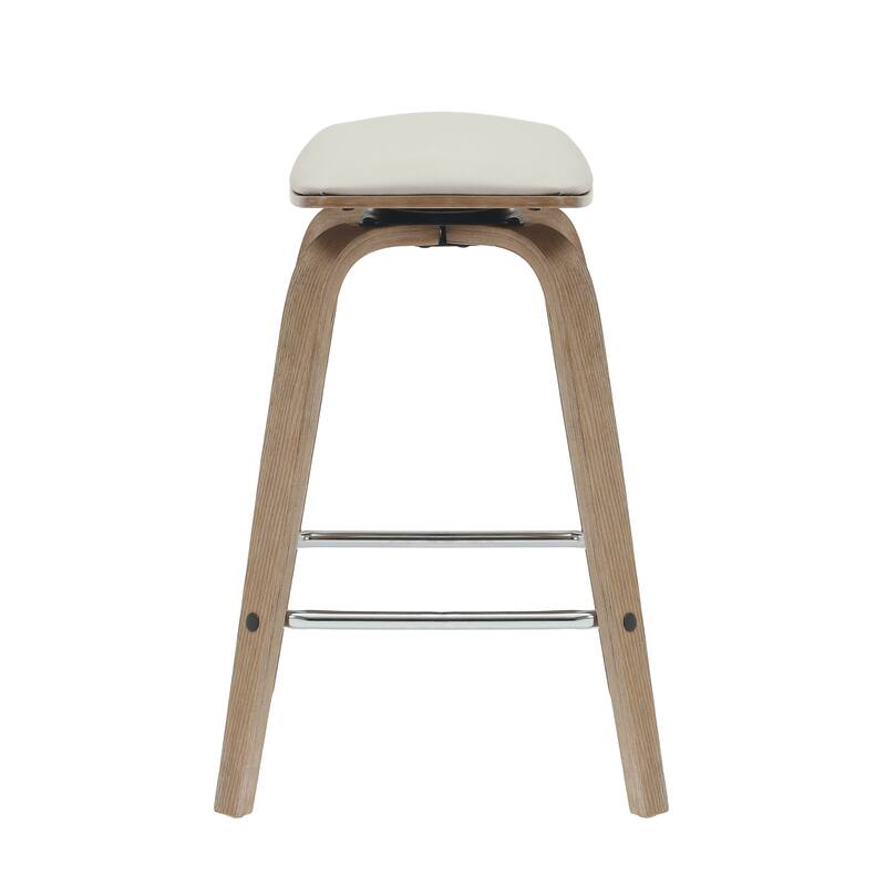 Leather Counter Stool Swivel Square Seat Poplar Wood Frame Iron Foot Rest