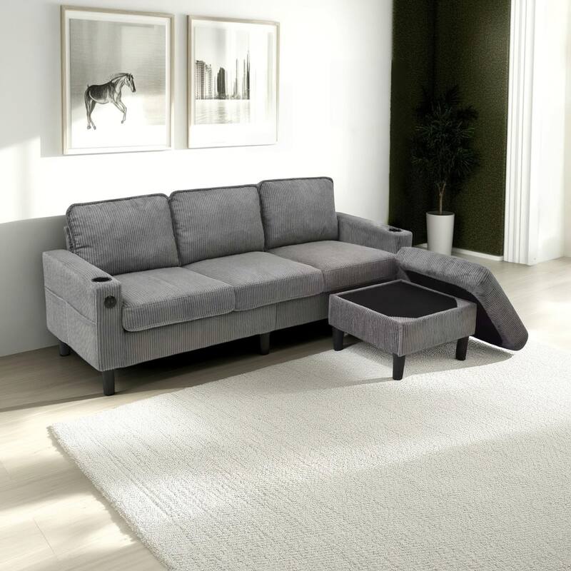 3-seat combo sofa with storage ottoman for living room apartment bedroom
