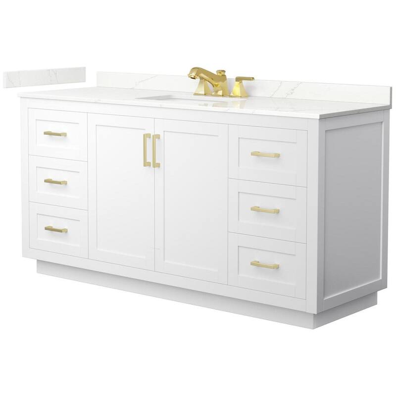 Wyndham Collection WCF292966S-QTZ-US3MXX Miranda 66" Free Standing - White / Giotto Quartz Top / Brushed Gold Hardware