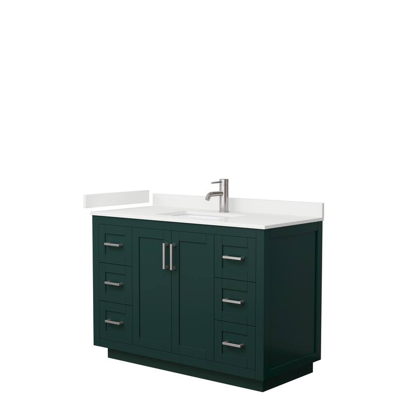 Miranda 48-inch Single Vanity, Quartz Top - Green, Nickel Trim, White Quartz Top