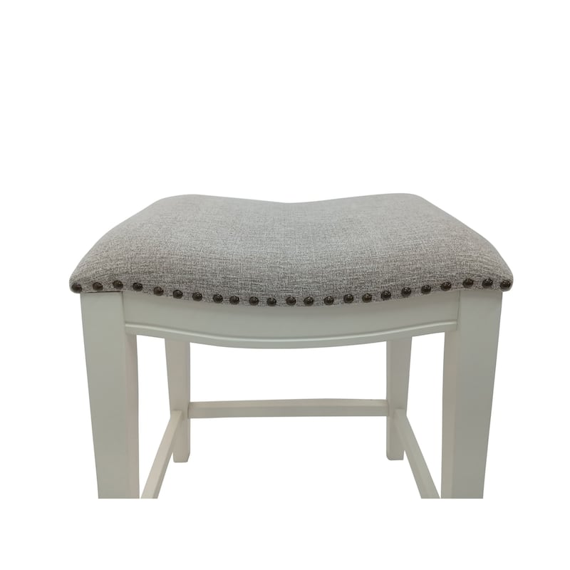Upholstered Saddle Counter Stools - 25" - White and Beige - Set of 2