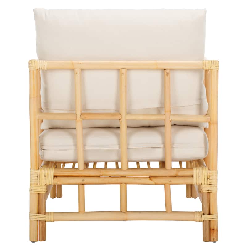 SAFAVIEH Aisling Boho Coastal Solid Wood Accent Chair with Cushion - 26"W x 29"D x 25"H