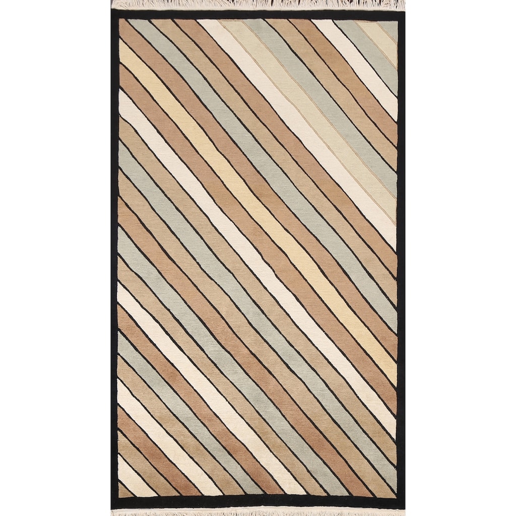 Vegetable Dye Modern Striped Nepalese Oriental Wool Area Rug Handmade - 5'2" x 8'2"