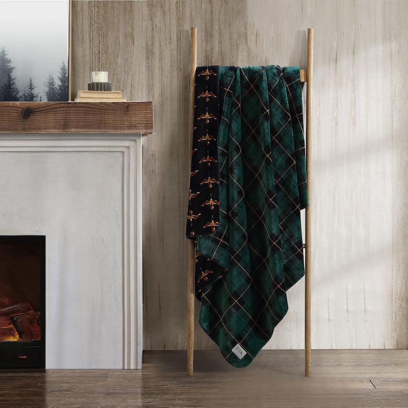 Eddie Bauer Printed Reversible Ultra Soft Plush Throw Blanket - Capitol Hill Green