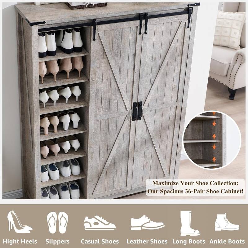 Farmhouse Shoe Storage Cabinet, 7-Tier Shoe Organizer, Shoe Rack