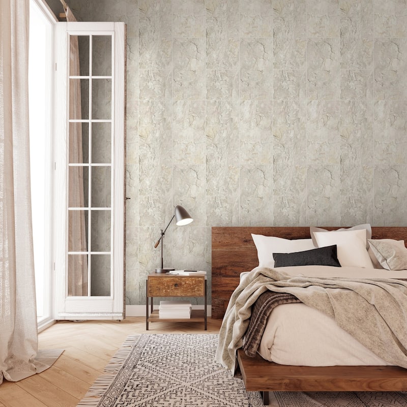 Galerie Wallcoverings Bricks and More Collection Stone Tile Matte Finish Vinyl on Non-woven Wallpaper Roll