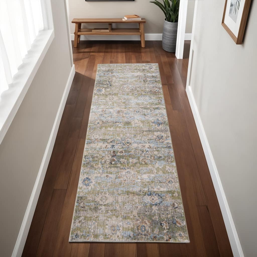 HomeRoots Floral Traditional Runner Area Rug - 87.00 in. x 30.00 in. x 0.47 in.