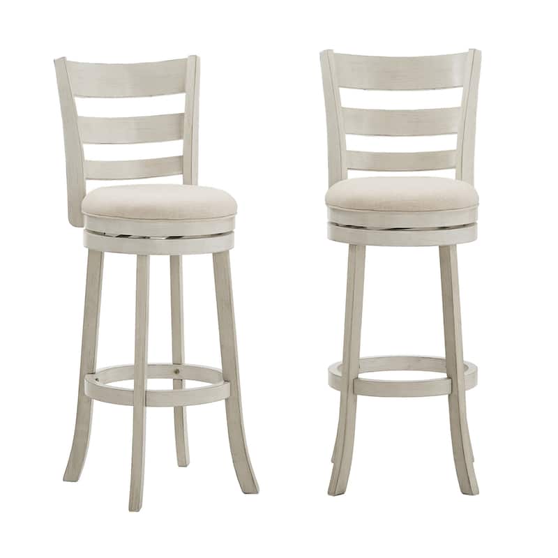 Rovinj Ladder Back 29"H Swivel Bar Stool - Antique White-Beige Linen