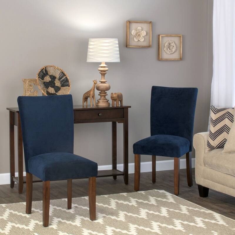 HomePop Classic Velvet Parsons Dining Chair - Dark Navy Blue Velvet (Set of 2)