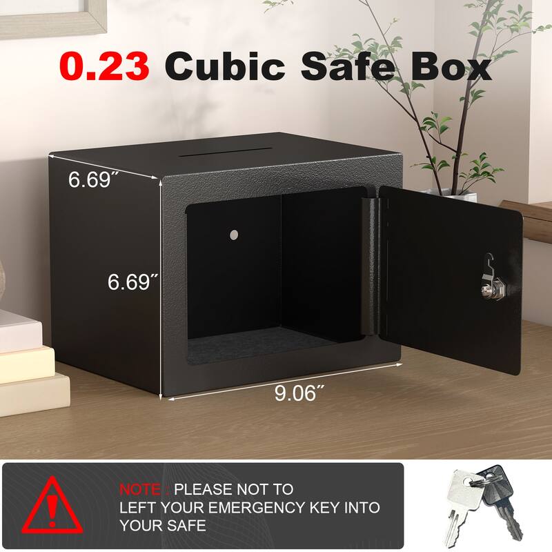 Secure Safe With Key And Password Money Home Safe, 0.23 Cubic Feet Small Safe, Mini Storage Cabinet
