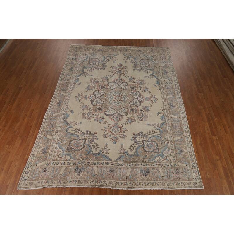 Medallion Tabriz Persian Area Rug Floral Handmade Wool Carpet - 8'0"x 11'3"