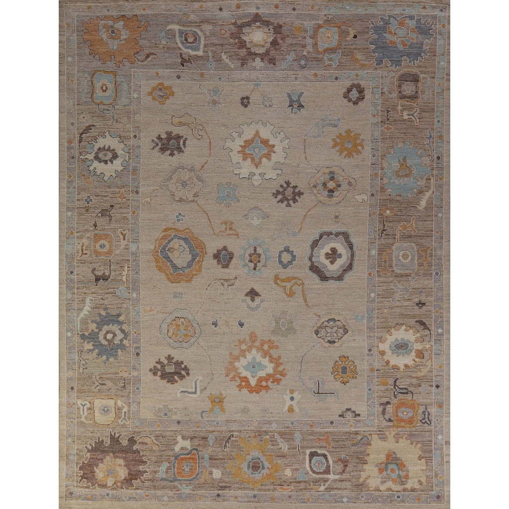 Hand Knotted Oriental 100% Wool Carpet Transitional All-Over Beige & Ivories Oushak Area Rug - 10' 0'' X 8' 2''