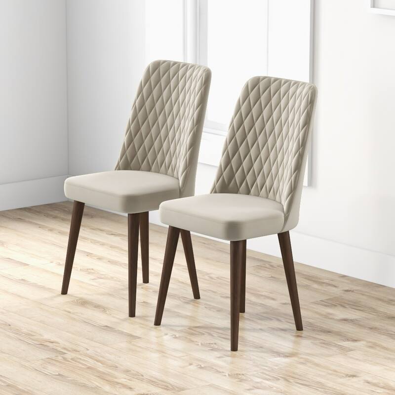 GDFStudio - Katie Mid-Century Modern Velvet Upholstery Dining Chair Set with Solid Wood Structure, Set of 2 - 20" - Ivory