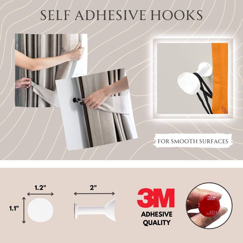 Curtain Tieback Hooks - Set of 2 Adhesive Hooks Holdbacks