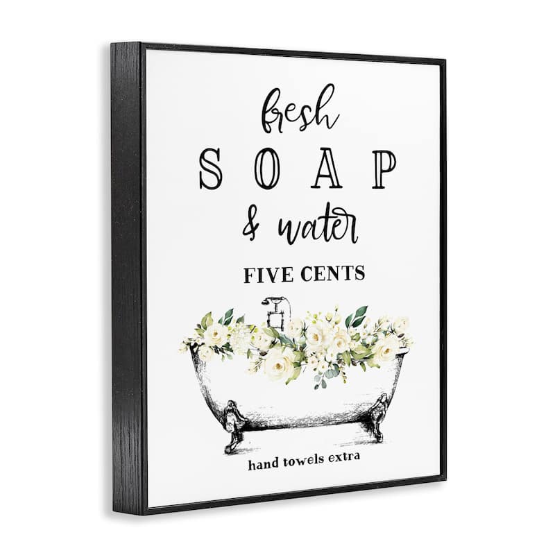 Stupell Fresh Soap And Water Bath Tub Bathroom Design Framed Wall Art, Design By Artist Lettered and Lined - Multi-Color