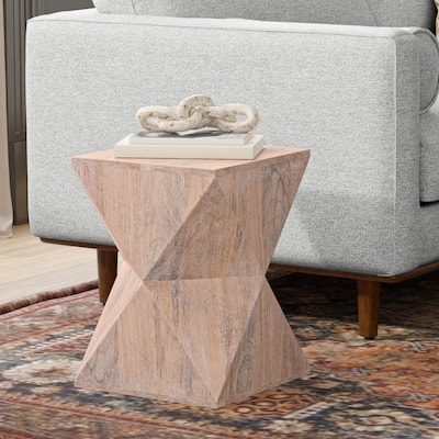 Simpli Home Sutton Contemporary 14" Wide Metal Side Table in Cerused Natural, Fully Assembled - 14" D x 14" W x 19" H
