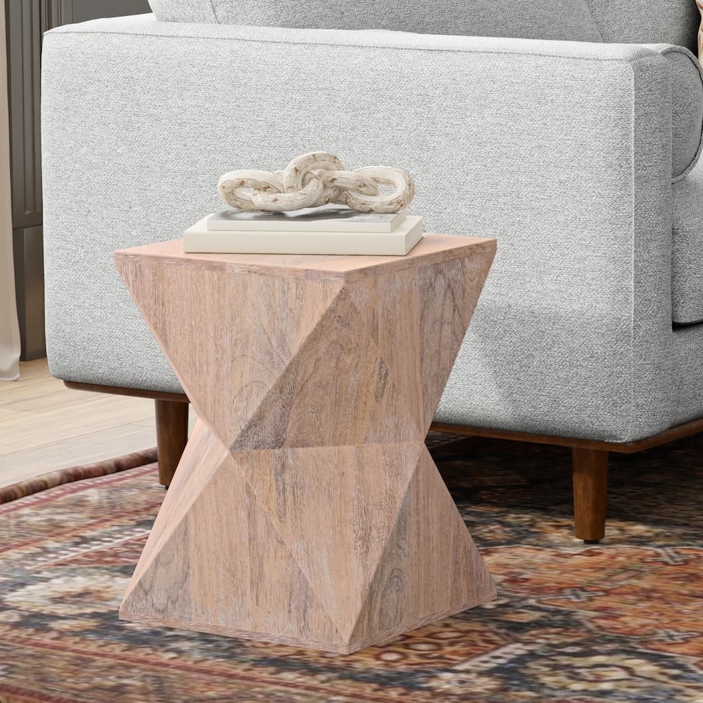 Simpli Home Sutton Contemporary 14" Wide Metal Side Table in Cerused Natural, Fully Assembled - 14" D x 14" W x 19" H
