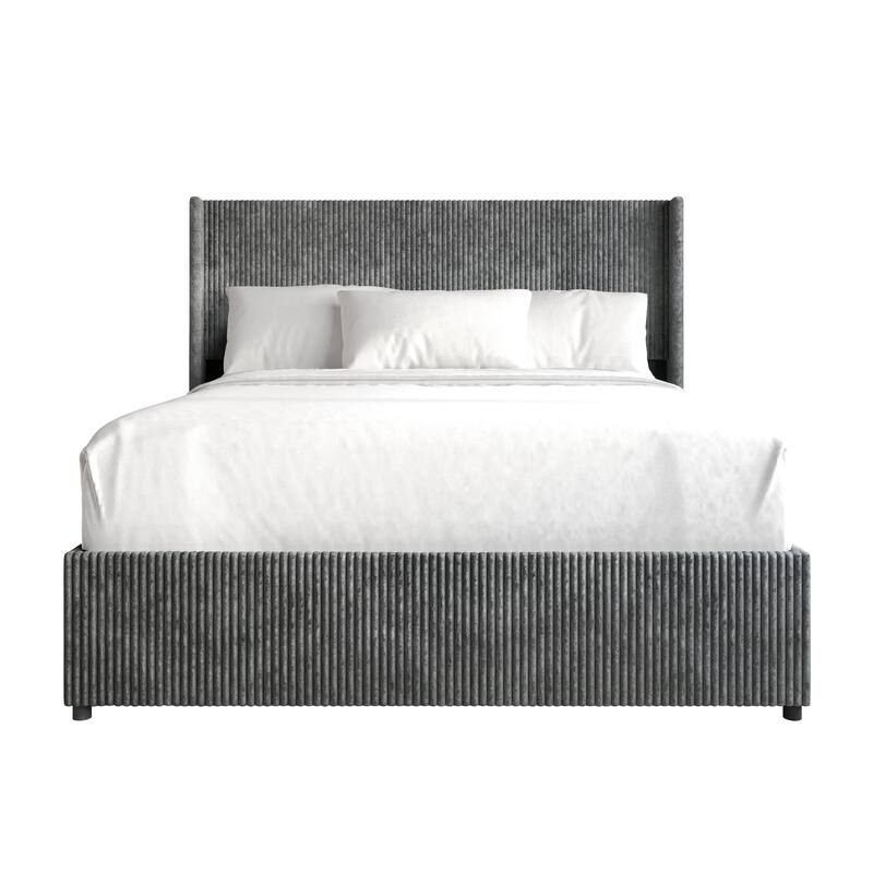 CraftPorch Luxury Wingback Platform Lift Up Storage Bed - Grey - Queen