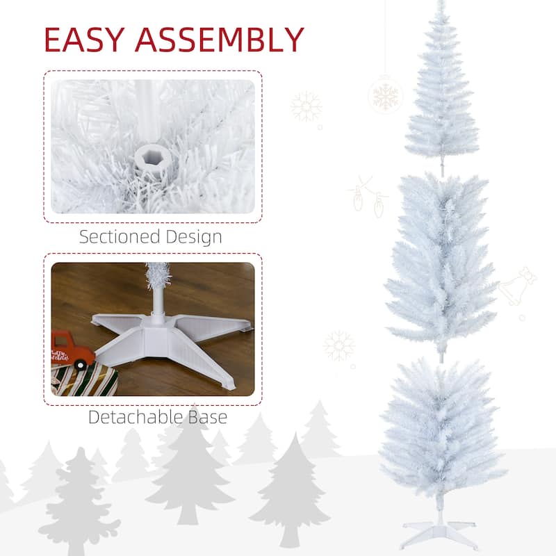 HOMCOM 7' Tall Pre-Lit Slim Noble Fir Artificial Christmas Tree with Realistic Branches, 200 Warm White LED Lights and 499 Tips