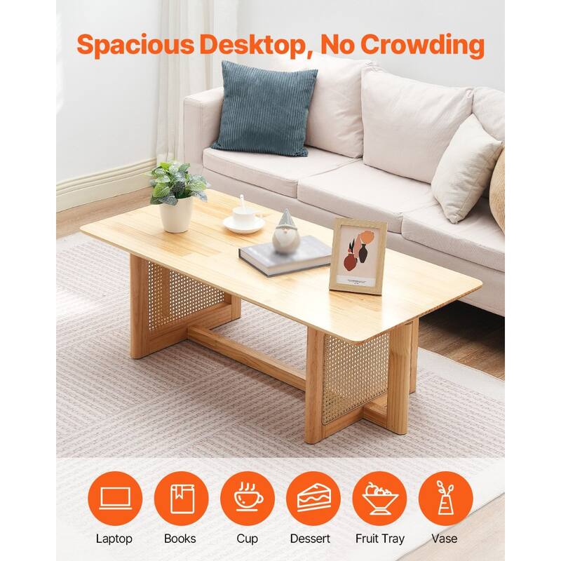 47-Inch Modern Rectangle Rattan Coffee Table with Rubber Wood Top Suitable for Any Small Space - 47.2 x 23.6 x 15.7 in