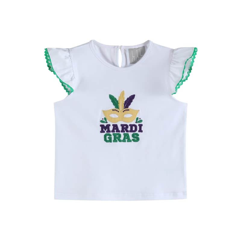 Lil Cactus White Mardi Gras Applique Ruffle Shirt
